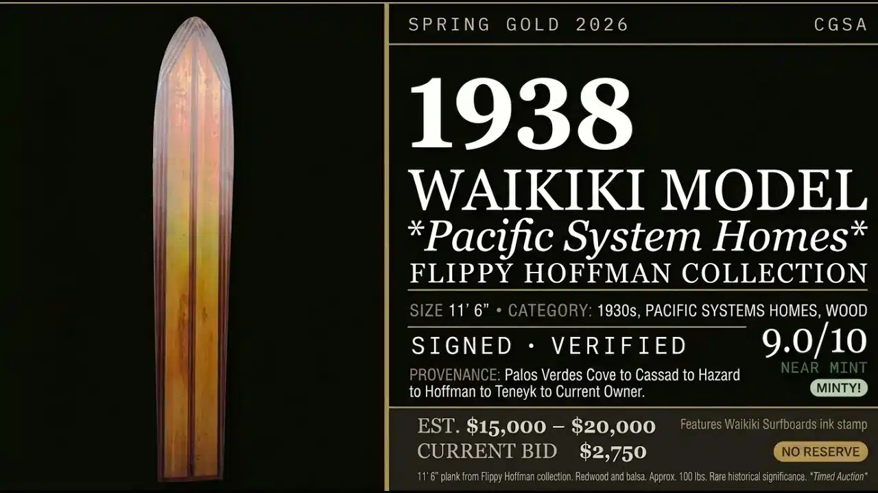 Fall Gold 2026 vintage surfboard auction featuring rare collectibles, surfboards, longboards and classic surf memorabilia for sale